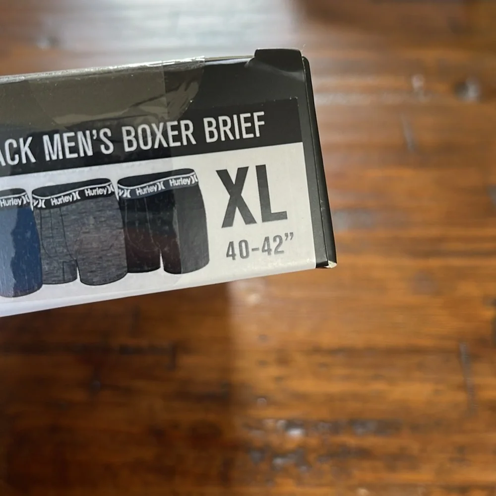 Hurley 3 Pack Boxer Briefs XL All Black, Grey, Blue